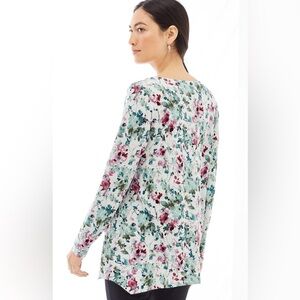 J.Jill Purejill Dipped-Hem A-Line Floral Modal Cotton Long Sleeve Top Small
